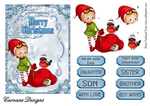 Blue Christmas 1 - 7x5 inch card front with decoupage