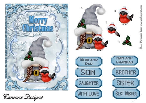 Blue Christmas 3 - 7x5 inch card front with decoupage