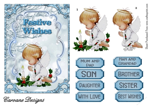 Blue Christmas 4 - 7x5 inch card front with decoupage