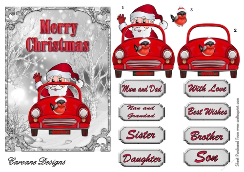 Hello Santa - 7x5 inch card front with decoupage