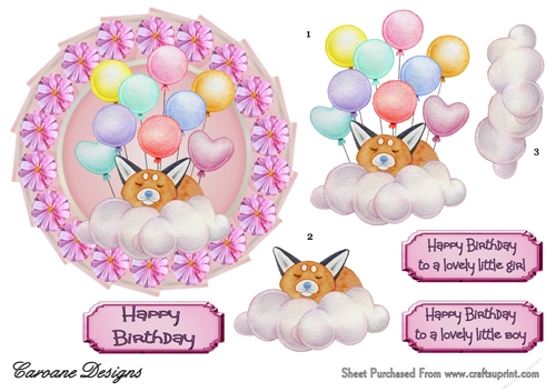 Childrens Foxy Birthday Wishes - 6x6 Circular topper with decoupage