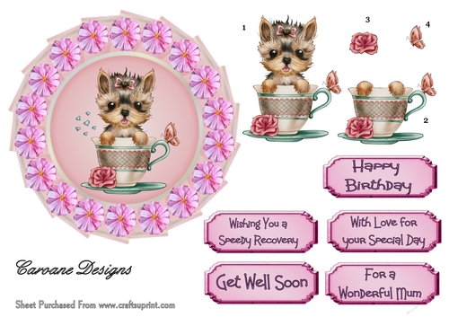 Love in a Teacup - 6x6 Circular topper with decoupage