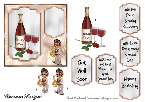 Wine-Good for the Soul - 5x5 inch card front with decoupage