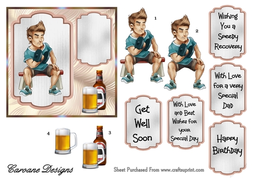 Keep Fit Fanatic - 5x5 inch card front with decoupage