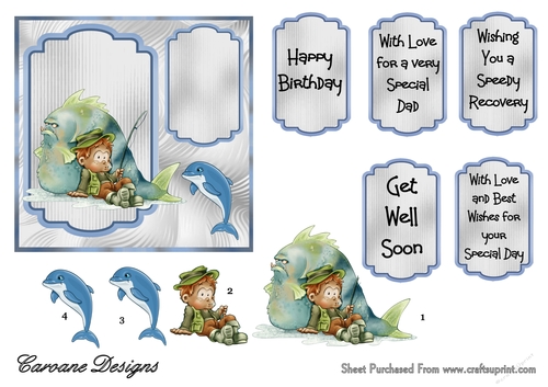 Gone Fishing - 5x5 inch card front with decoupage