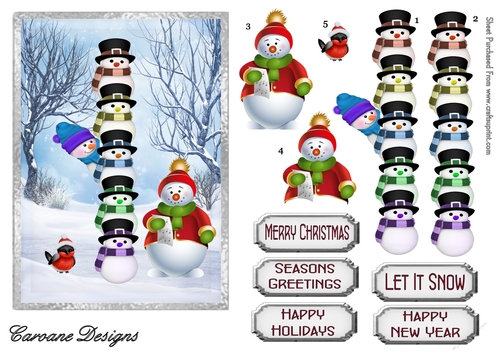 Snowtem Pole - 7x5 inch card front with decoupage