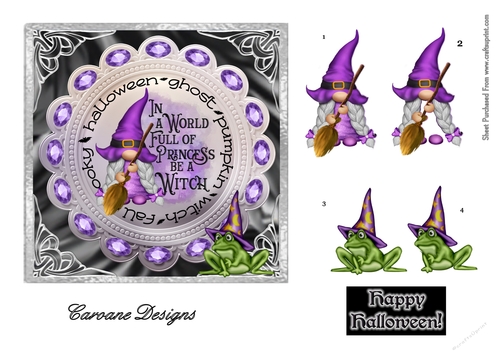 Purple Halloween 1 - 6x6 inch card front with decoupage