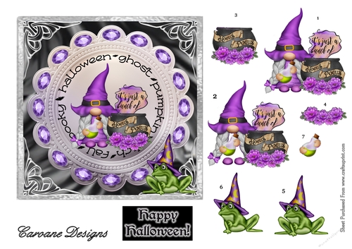 Purple Halloween 2 - 6x6 inch card front with decoupage