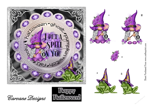 Purple Halloween 3 - 6x6 inch card front with decoupage