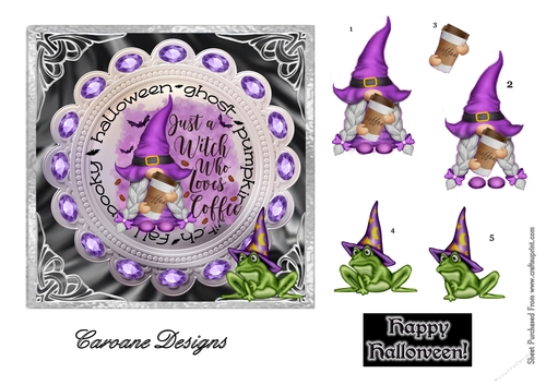 Purple Halloween 4 - 6x6 inch card front with decoupage