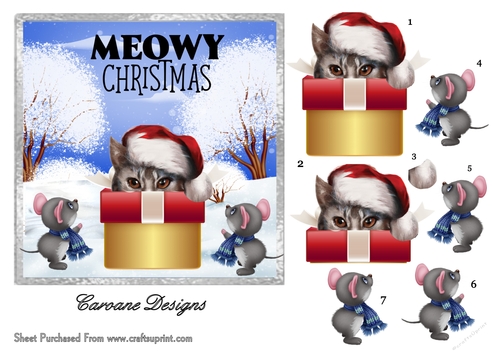 Crazy Christmas Cats 1 - 6x6 inch card front with decoupage