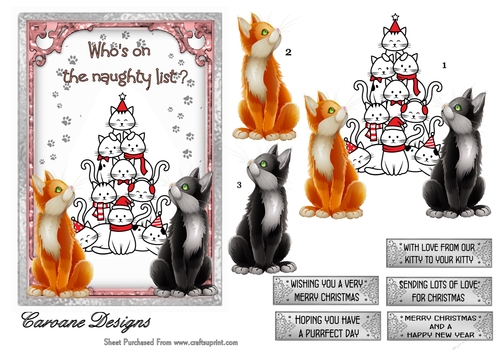 Crazy Christmas Cats 3 - 7x5 inch card front with decoupage