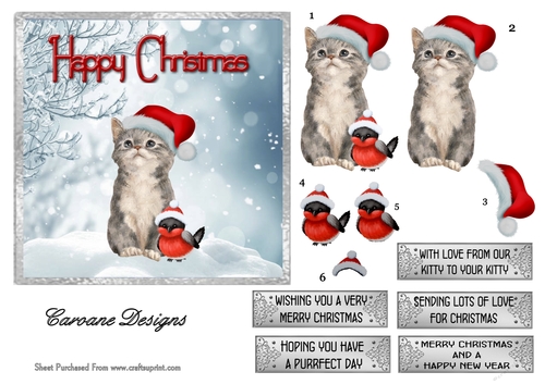 Crazy Christmas Cats 4 - 6x6 inch card front with decoupage