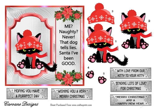 Crazy Christmas Cats 5 - 6x6 inch card front with decoupage