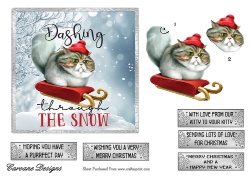 Crazy Christmas Cats 6 - 6x6 inch card front with decoupage