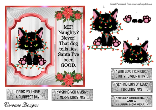 Crazy Christmas Cats 7 - 6x6 inch card front with decoupage