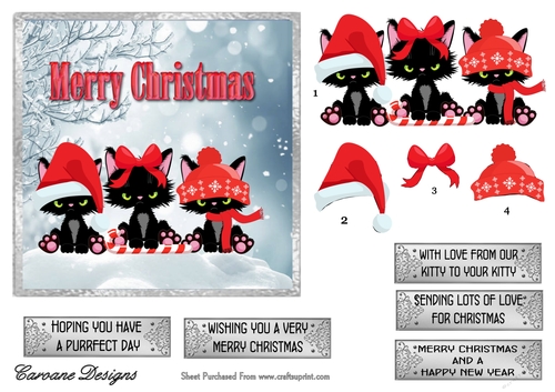 Crazy Christmas Cats 8 - 6x6 inch card front with decoupage