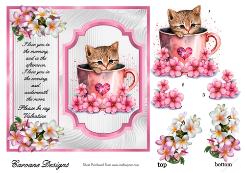 Valentine Kitty - 7x7 inch card front with decoupage