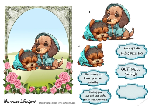 Get Well Soon 15 - 7x5 inch card front with decoupage