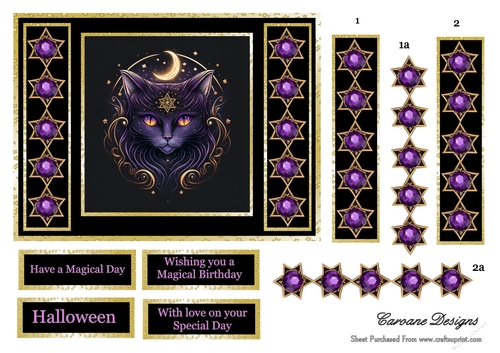 Magical Cats 1 - 7x5 inch card front with decoupage