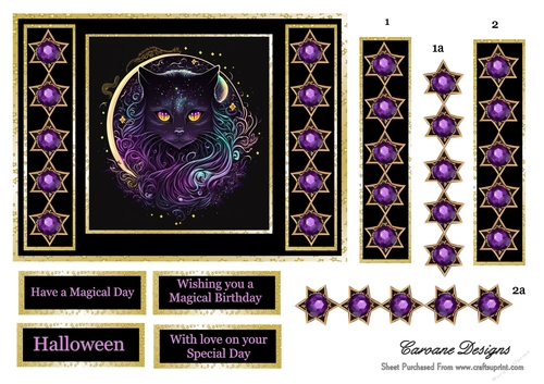 Magical Cats 2 - 7x5 inch card front with decoupage