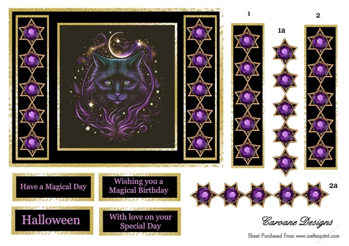Magical Cats 4 - 7x5 inch card front with decoupage