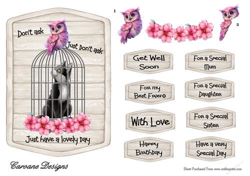 Cat in a Birdcage - 7x5 inch topper with decoupage 