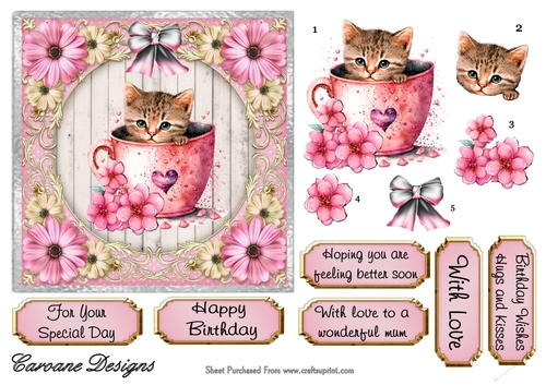 Pretty Kitty 3 - 6X6 inch card front with decoupage