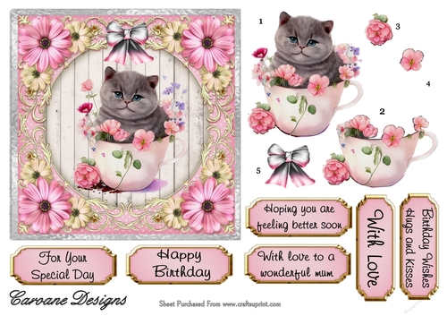 Pretty Kitty 4 - 6X6 inch card front with decoupage