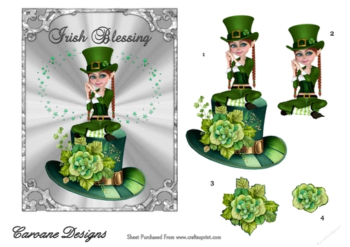 St Patricks Day Magic 4 - 7x5 inch card front with decoupage