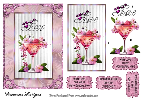 Cocktails for Lovers - 7x5 inch card front with decoupage