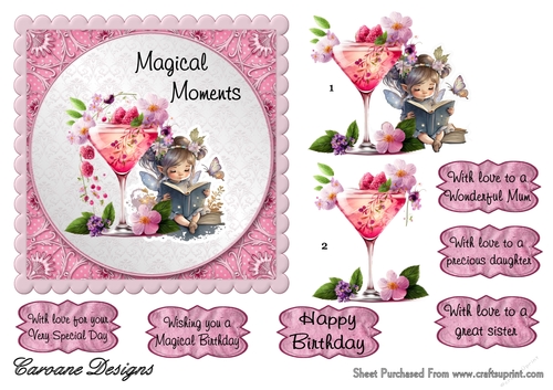 Magical Cocktail - 6x6 inch card front with decoupage