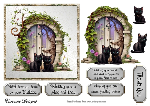 Fairy Doors 1 - 6x6 inch card front with decoupage