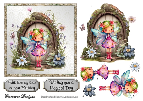 Fairy Doors 2 - 6x6 inch card front with decoupage