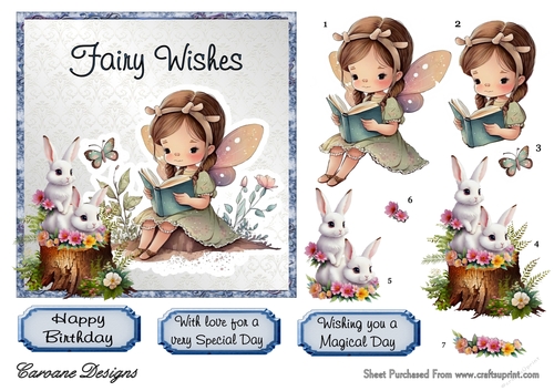 Fairy Birthday 1 - 6x6 inch card front with decoupage