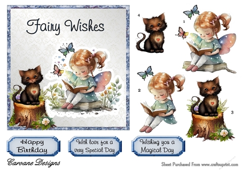 Fairy Birthday 3 - 6x6 inch card front with decoupage