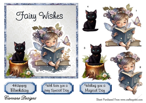 Fairy Birthday 4 - 6x6 inch card front with decoupage