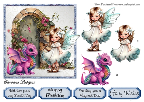 Dragon Days 3 - 6x6 inch card front with decoupage