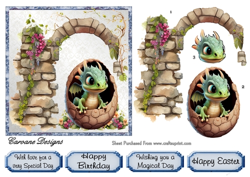 Dragon Days 4 - 6x6 inch card front with decoupage
