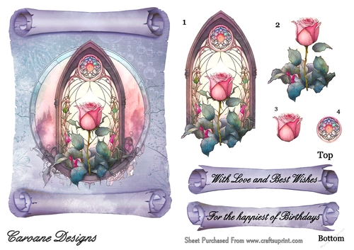 Church Windows 2, Birthday - 7x5 inch card front with decoupage