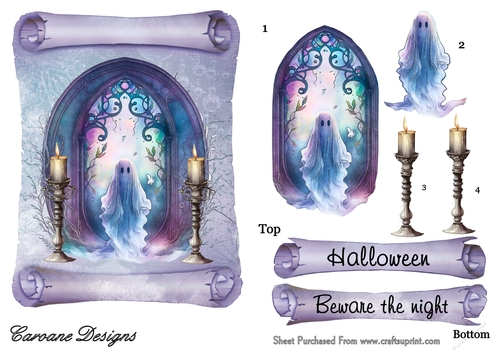 Church Windows 3, Halloween - 7x5 inch card front with decoupage