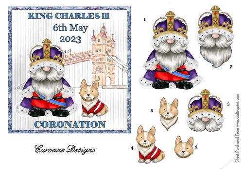 Coronation 2 - 6x6 inch card front with decoupage