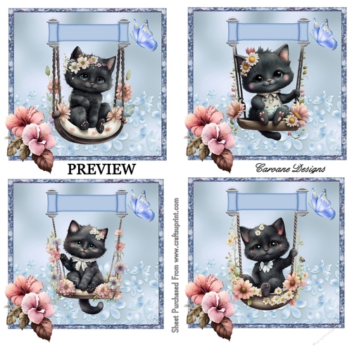 Swinging Kitty Bumper Kit 19 - 10 sheets, Card fronts, decoupage, inserts, and greeting boxes