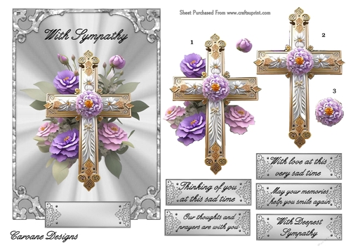 Sympathy Cross 1 - 7x5 inch card front with decoupage