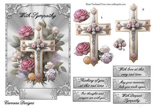 Sympathy Cross 2 - 7x5 inch card front with decoupage