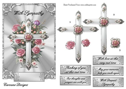Sympathy Cross 3 - 7x5 inch card front with decoupage