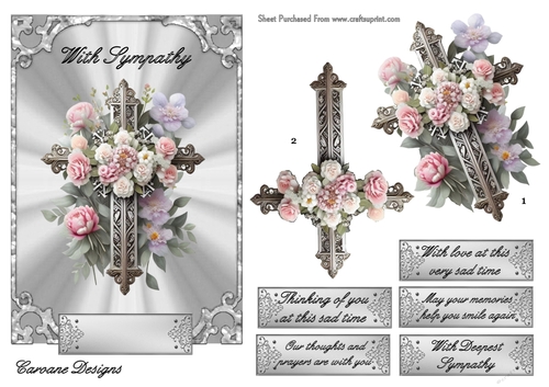 Sympathy Cross 4 - 7x5 inch card front with decoupage