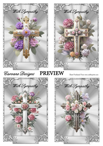 Sympathy Cross Bumper Kit 20 - 10 sheets, Card fronts, decoupage, inserts, and greeting boxes