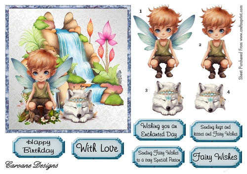 Fantasy Waterfall 1 - 6x6 inch card front with decoupage