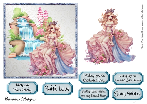 Fantasy Waterfall 2 - 6x6 inch card front with decoupage